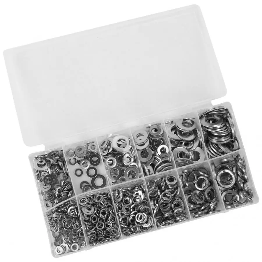 790Pcs M4/M5/M6/M8/M10/M12 Washer Stainless Steel Round Flat/Spring Washer Assortment Kit