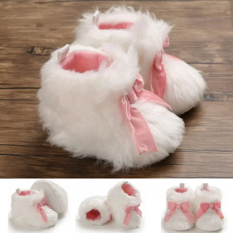 0-1Y Stylish Newborn Baby Boots Soft-Soled Cotton Shoes Baby Toddler Shoes Soft Bottom Cute Bow Shoes Plus Velvet Snow Boots