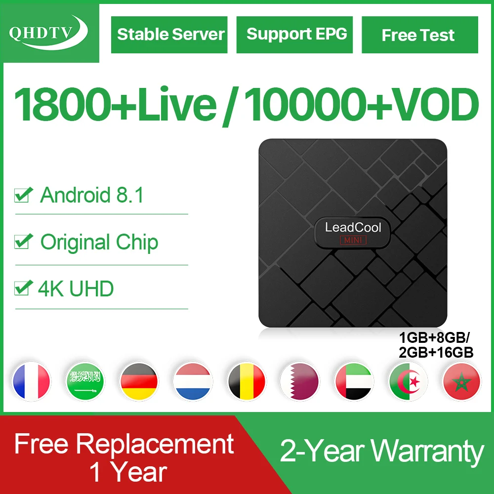 

Leadcool MINI French Arabic IPTV Netherlands Germany IPTV Subscription QHDTV 1 Year Android 8.1 Smart IPTV Box Belgium IPTV
