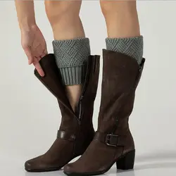 Вязаные серебряные блестящие гетры для женщин, зимние гетры, вязаный манжет для ботинок, геометрические носки для ботинок