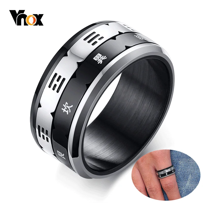 

Vnox Men's Stylish Spinner Bands Ring Black and Color Stainless Steel Relieve Anxiety Male Jewelry