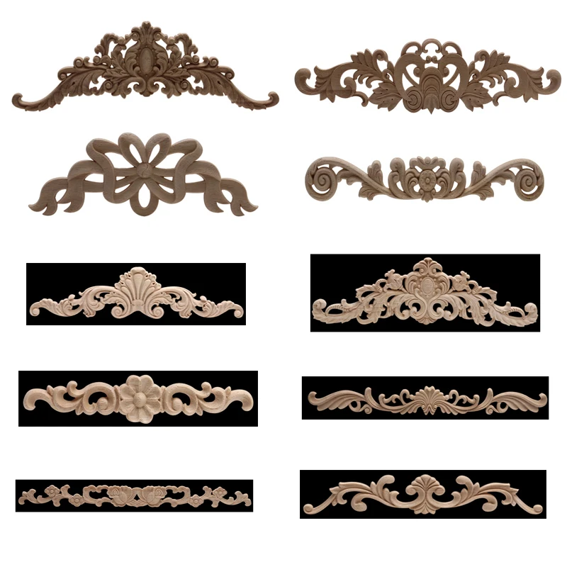 Onlay Wood Mouldings Wood Applique Carved Unpainted Leaves Flower Rubber Corner Furniture ornament crafts,wooden figurine crafts,glass fruit pendants