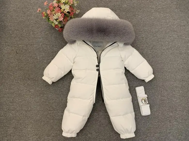 Luxury Large Real Fur Collar Infant Baby Snowsuit Thick Warm Down Rompers Hooded Toddler Boys Girls Jumpsuit One-pieces Ski Suit