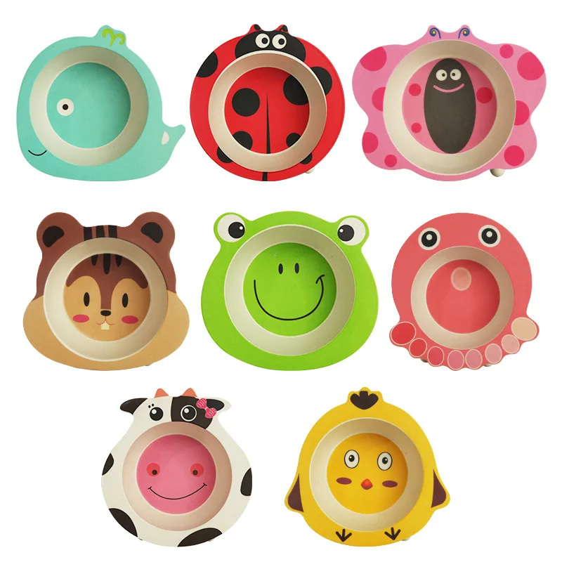 

Let's Make Children's Tableware 1PC Creative Bamboo Fiber Dishes Anti-fall Baby Feeding Bowl For Kids Cartoon Cutlery Board Gift