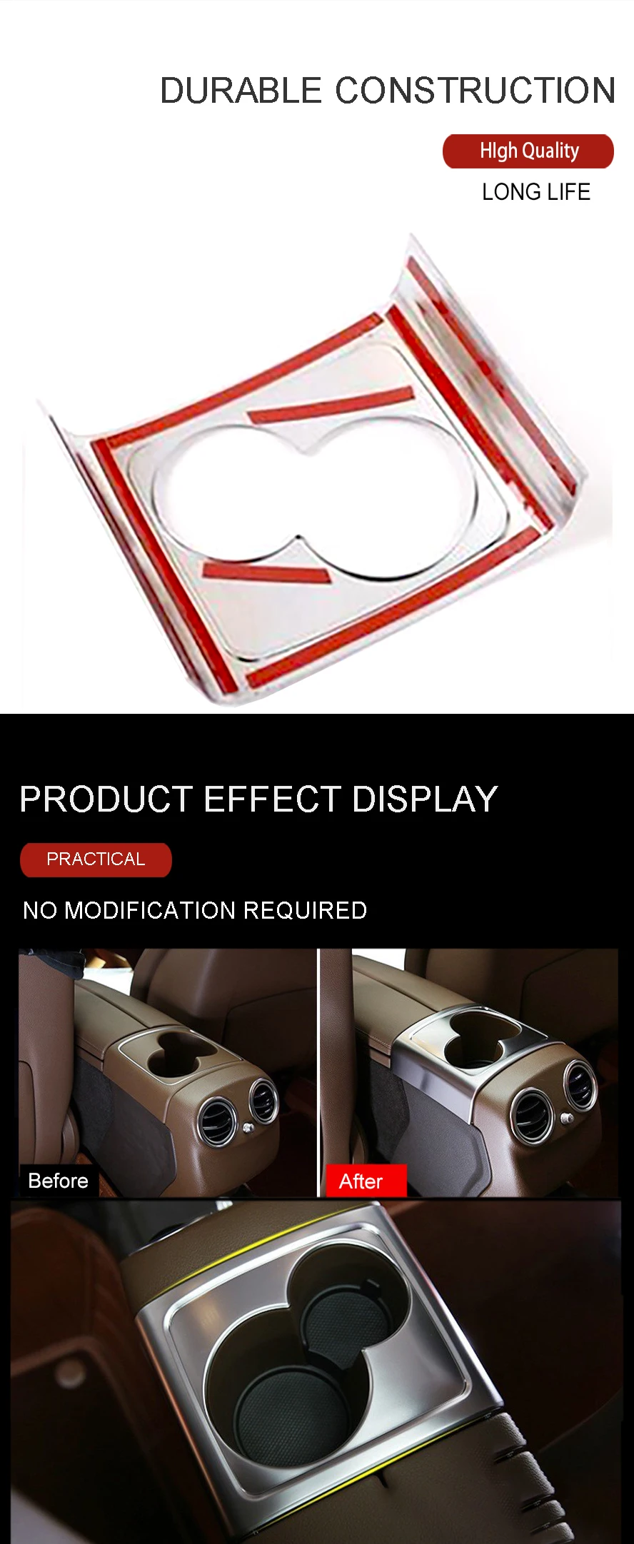 Wooeight Matte Armrest Box Rear Water Cup Holder Frame Panel Cover Trim Fit For Mercedes Benz E Class 2016 2017 Interior Decals (8)