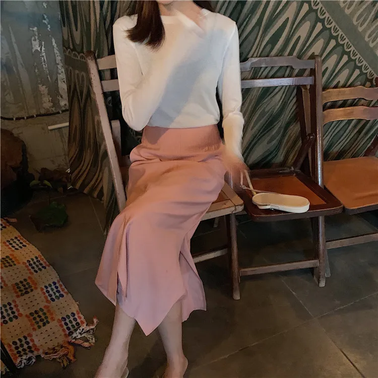 Женская длинная юбка тонкий сексуальный Сплит Bodycon Тонкий корейский стиль элегантный однотонные платья Повседневная Высокая Талия Лето Осень юбка