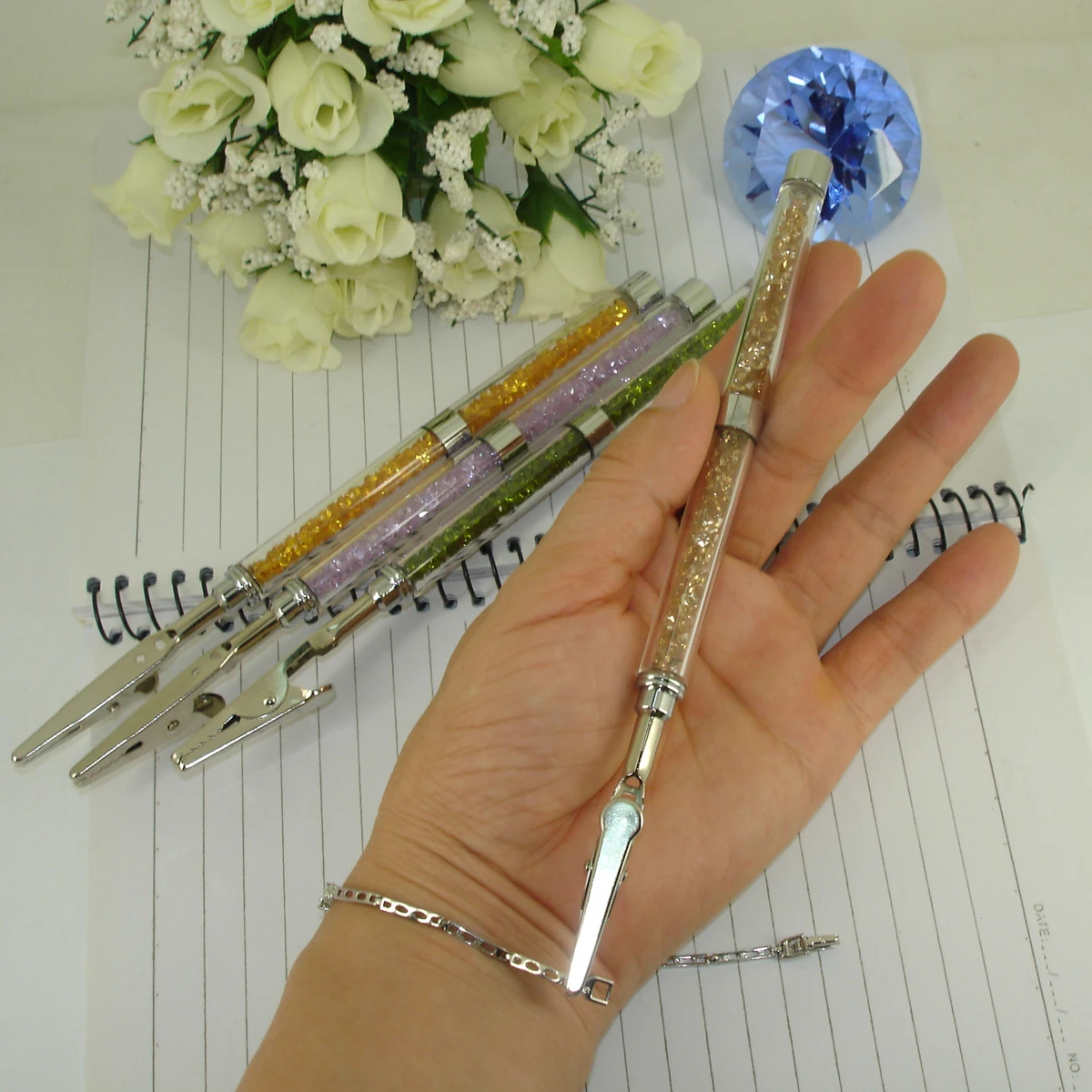 Unique Design Crystal Clip Holder Pen Style for Jewellery Bracelet Fastener Promotion Gifts for Office Accessories Fashion Tools