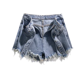 

Summer New Ladies High Quality Denim Shorts Women Fashion High Waisted Shorts Vintage Jeans Women Straight Short Pants Tide G143