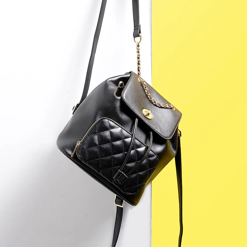 

Korean-style Backpack Women's 2019 Autumn And Winter New Style Versitile Fashion Soft Leather Rhombus Backpack INS Super Fire Sc