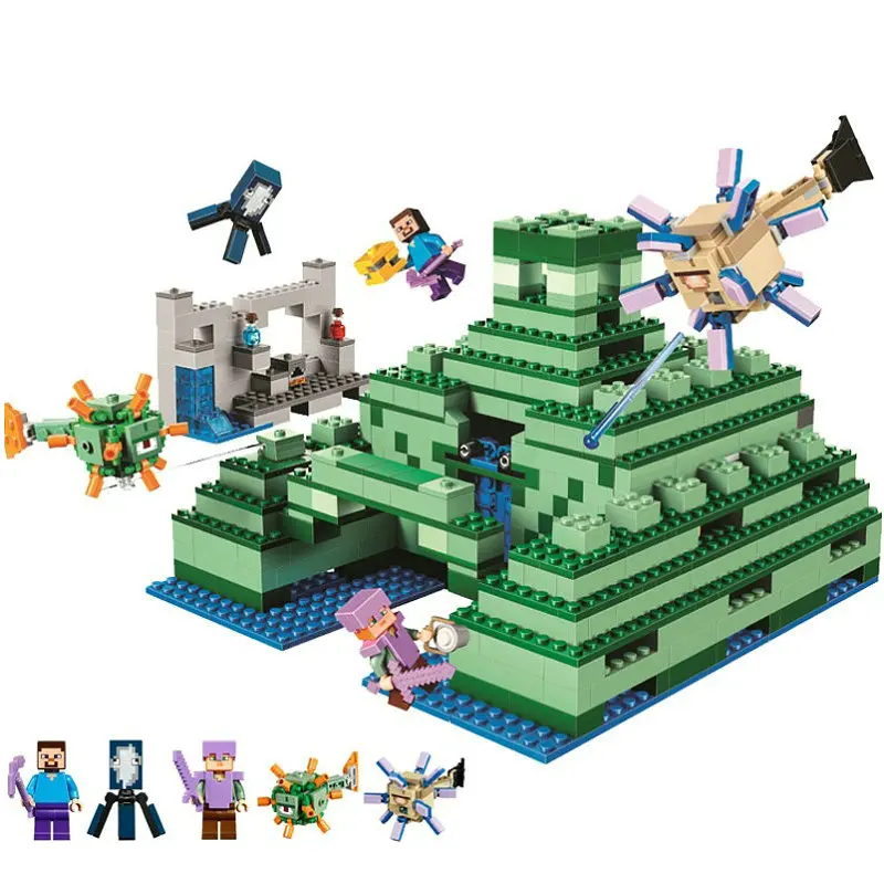 

The Ocean Monument Building Blocks With Steve Action Figures Compatible LegoINGlys MinecraftINGlys Sets Toys For Children 21136