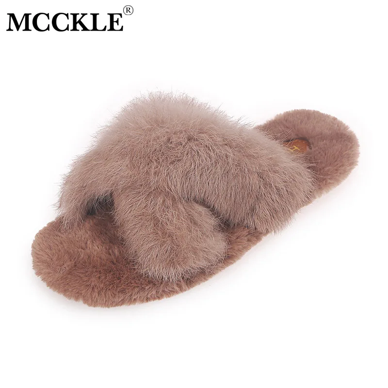 MCCKLE Women House Slippers Ladies Soft Bottom Winter Women's Shoes Short Furry Plush Woman Casual Female Fashion Home Footwear