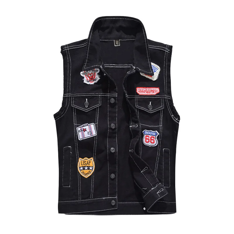 Spring Autumn Hot New Black Solid Color Denim Vest Men's Punk Rock Style Waistcoat Motorcycle Sleeveless Jacket Plus Size Coats