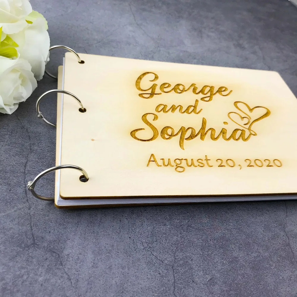 Custom Wood Cover Guest Book Wedding Memory Album Gift For Couple Personalized Baptism Party Signature Rustic Guest Book (3)