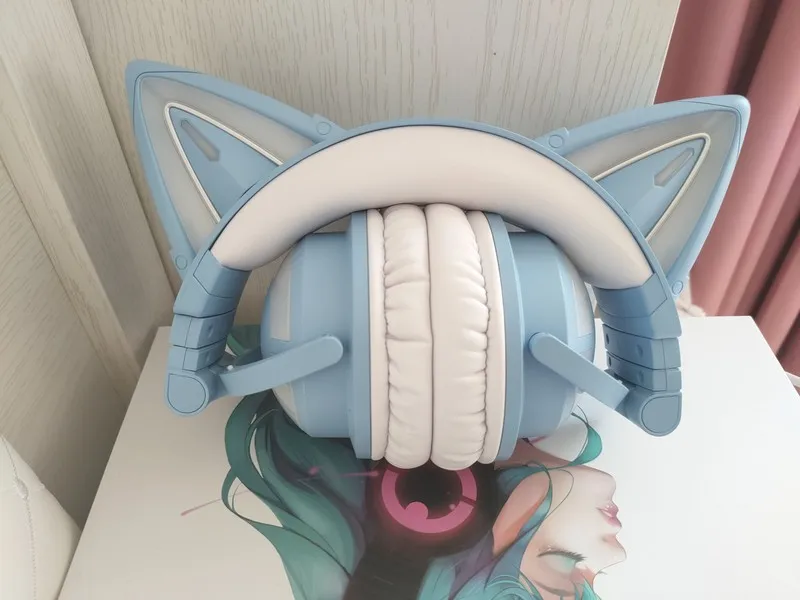 Orignal Full new YOWU 3S Cat ears Blue Wireless bluetooth headset  LED Luminescence Comics game headphone for girl