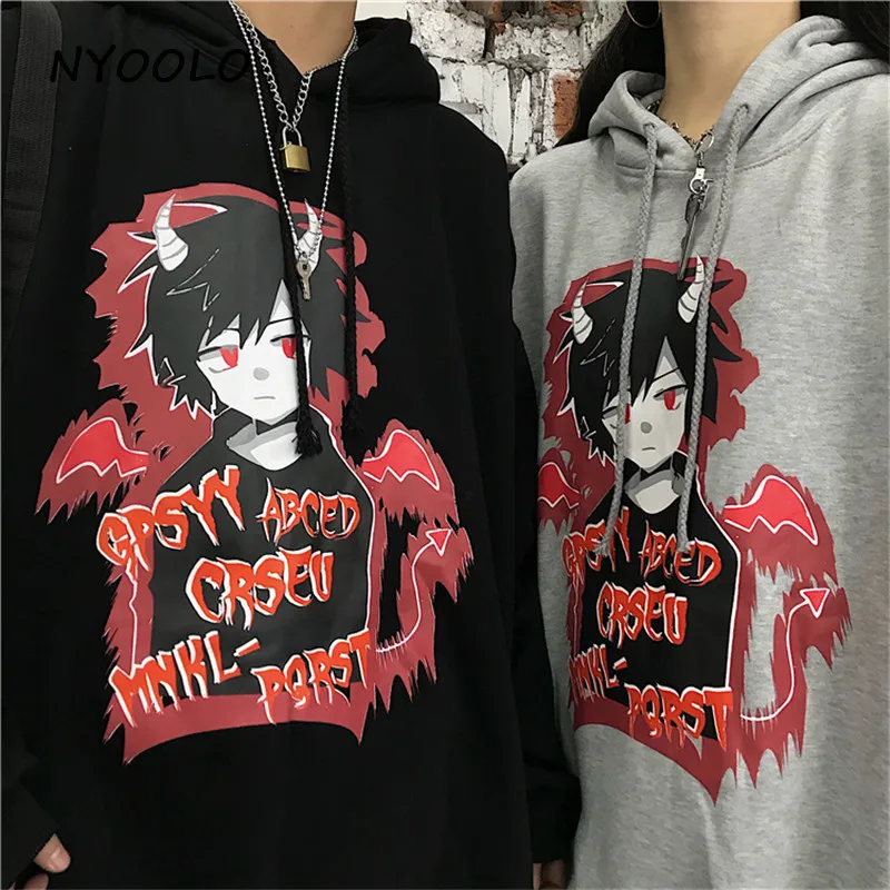 NYOOLO Harajuku аниме любителей Аватар буквы печати теплые толстовки повседневные уличные пуловеры с капюшоном плюс бархатная Толстовка для женщин и мужчин
