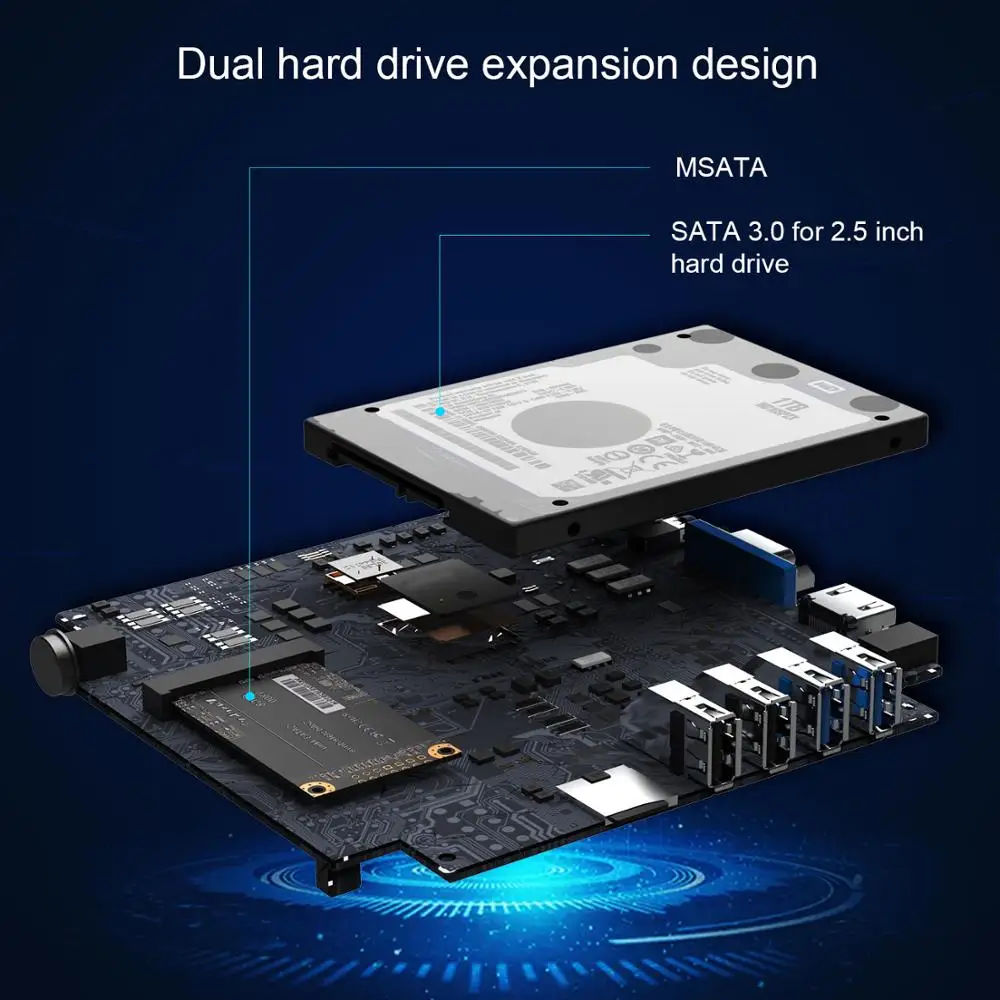 Mini PC Intel Celeron J3455 Quad core 4 LAN Gigabit 8GB 128GB 2.4G/5G Wifi Windows 10 4K VGA SATA3.0 Desktop Gaming PC Computer