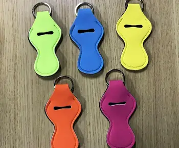 

300pcs/lot Fast Shipping Hot Selling Monogrammed Solid Color Neoprene Keychain Holder Chapstick Holder Lipstick Wholesale