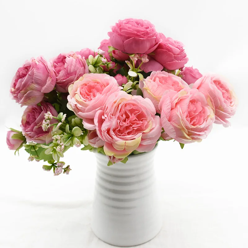 

1 pieces 5 forks 9 flowers Wedding Home decoration accessories Artificial peony bouquet DIY Flowers arrangement Christmas gifts