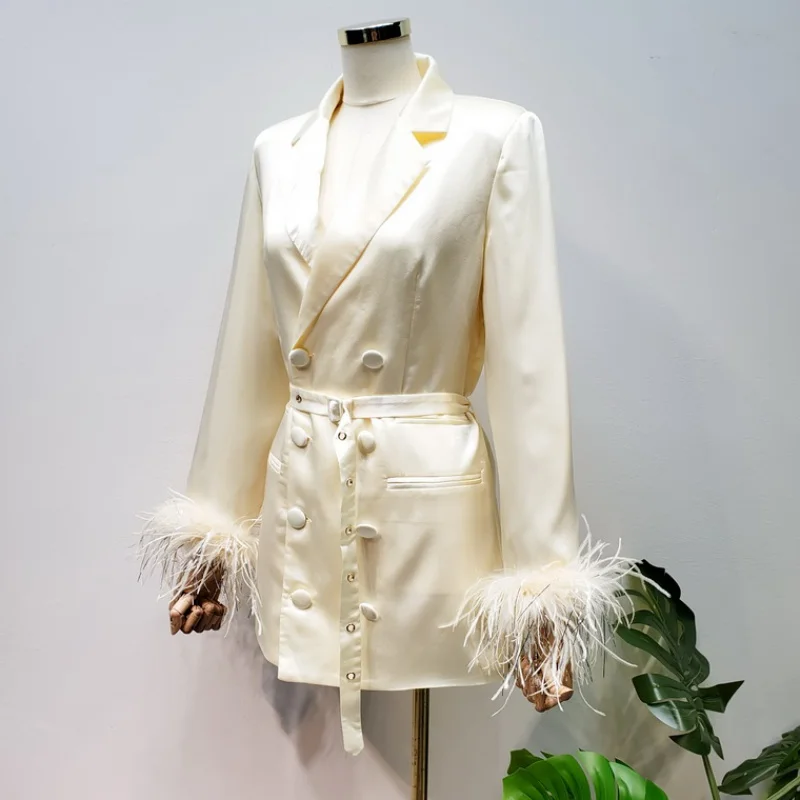 2019 Spring and Autumn New Fashion Commuter Women's Long Suit Long Sleeve Tassel Double Breasted Coat Plus Size Women Blazer