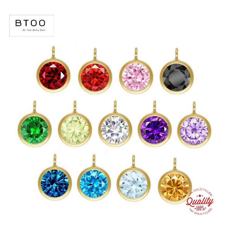 14K Gold Filled Birthstone Bezel Drop Charm 6MM AAA Zircon Bezel Drop With Perpendicular Ring Pendant DIY Jewelry Findings