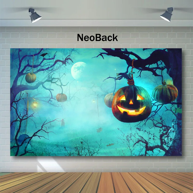 

NeoBack Halloween Backdrop Forest Old Trees Pumpkin Light Moon Photography Background Kids Children Night Photography Backdrops
