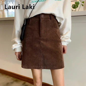 

High Waist Corduroy A-line Skirt Women Solid Vintage Elegant Pencil Mini Skirt Mujer Sexy 2019 Autumn Winter 2019 Petticoat