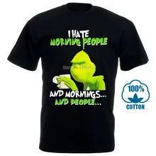 Grinches I Hate Morning People Mornings People Футболка с принтом, футболка с круглым вырезом, крутая, свободная, весенняя, осенняя рубашка