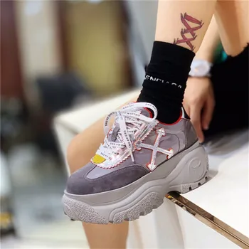

Fashion Women's Genuine Leather Platform Sports Shoes New Color Matching Women's Designer Comfortable Breathable Casual Shoes