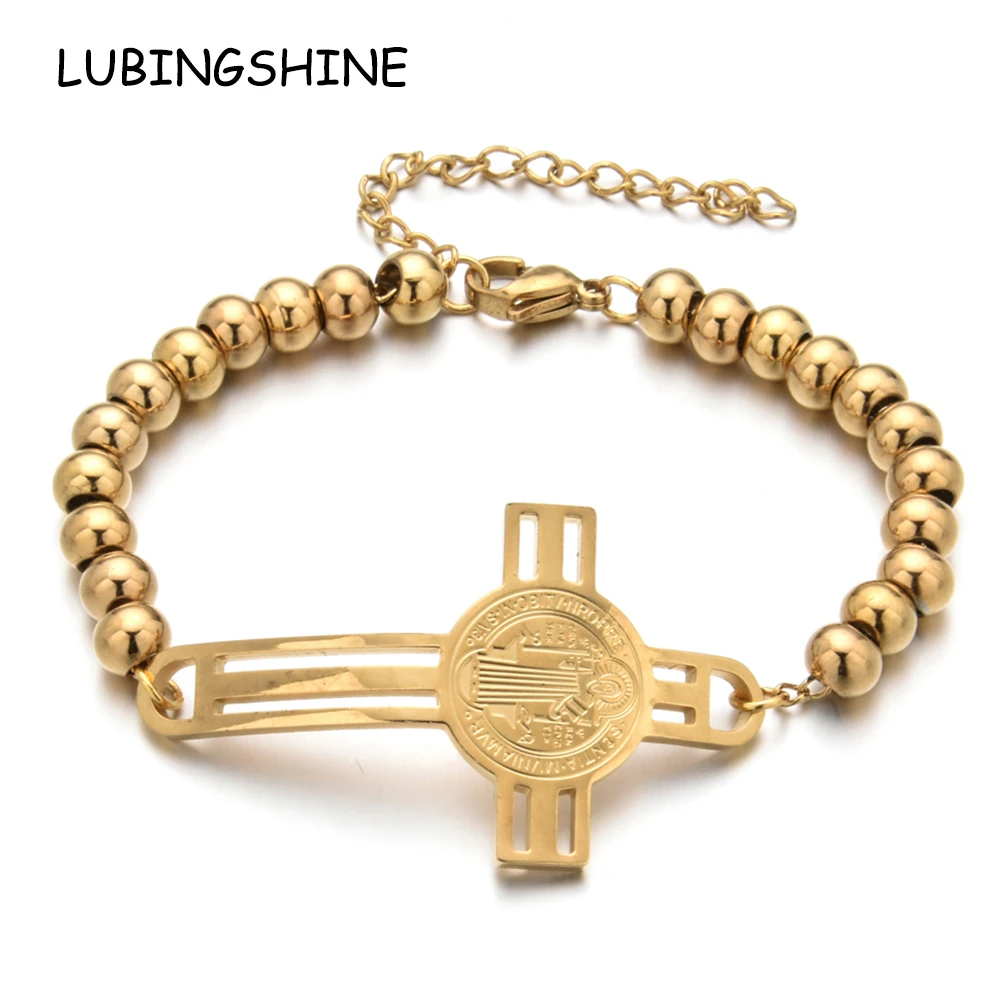 Роскошные женские Крест Подвеска Иисус браслет цепочка Нержавеющая сталь Золото Цвет ювелирные изделия для свадебной вечеринки подарок