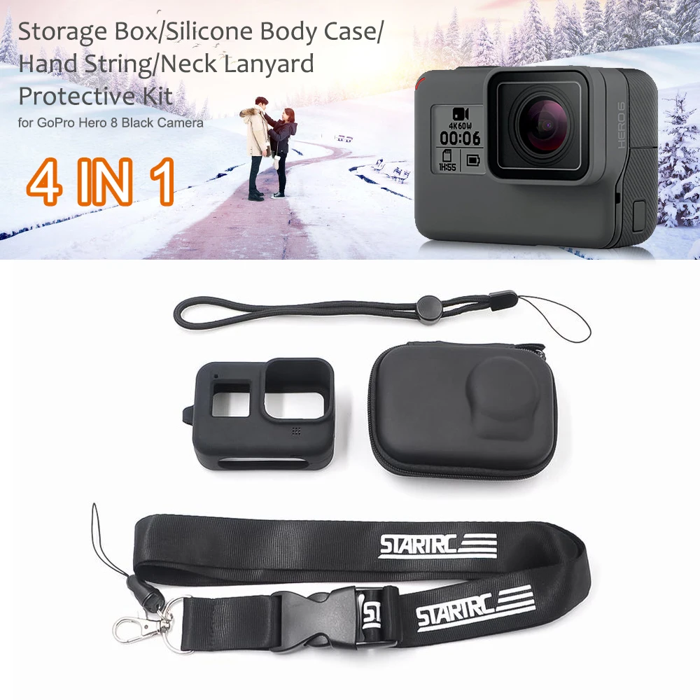 STARTRC GoPro Hero Camera 4 In 1 Accessory Set Storage Silicone Body Case Hand String Neck Lanyard for 8 Black | Игрушки и хобби
