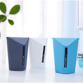 

Household Plastic Trash Can Waste Bins With Cover Kitchen Office Desktop Rubbish Garbage Storage Bins Bathroom Portable Box