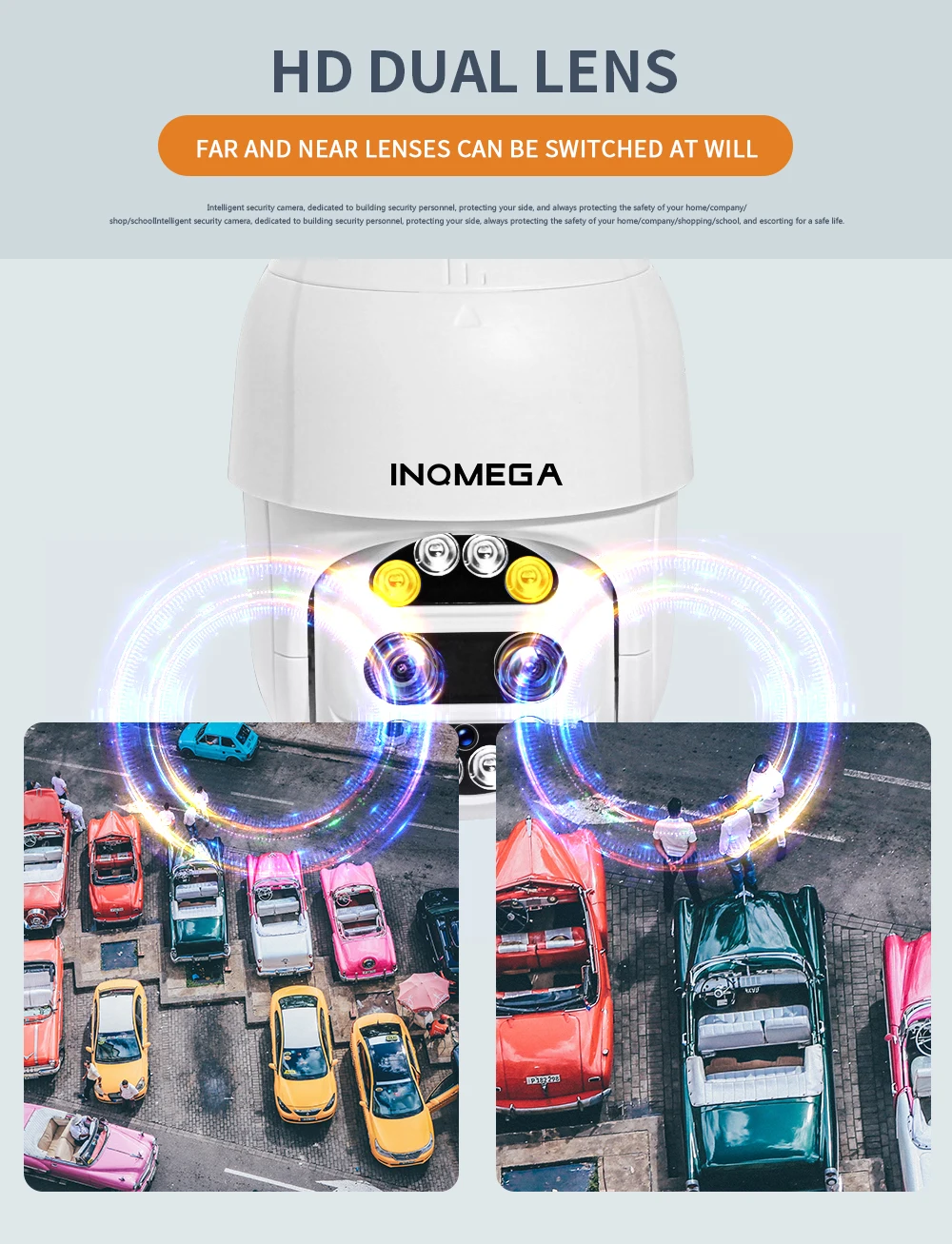 INQMEGA PTZ IP камера Wifi 360 15 см мини 1080P Беспроводная 4X ZOOM двойная линза для наружного