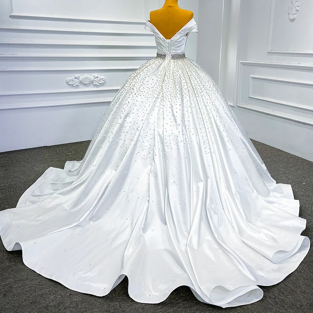 RSM67422 Tube Top Wedding Dress 2021 Bridal With Pearls O Neck Long Sleeve Plus Size Wedding Dress блестящее свадебное платье 2
