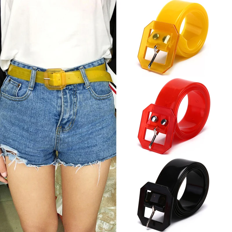 Hot New 115cm Multicolor Transparent Plastic Square Buckle Waist Belt Casual Skinny Clear Harajuku Jeans Dress Decor Waistbands