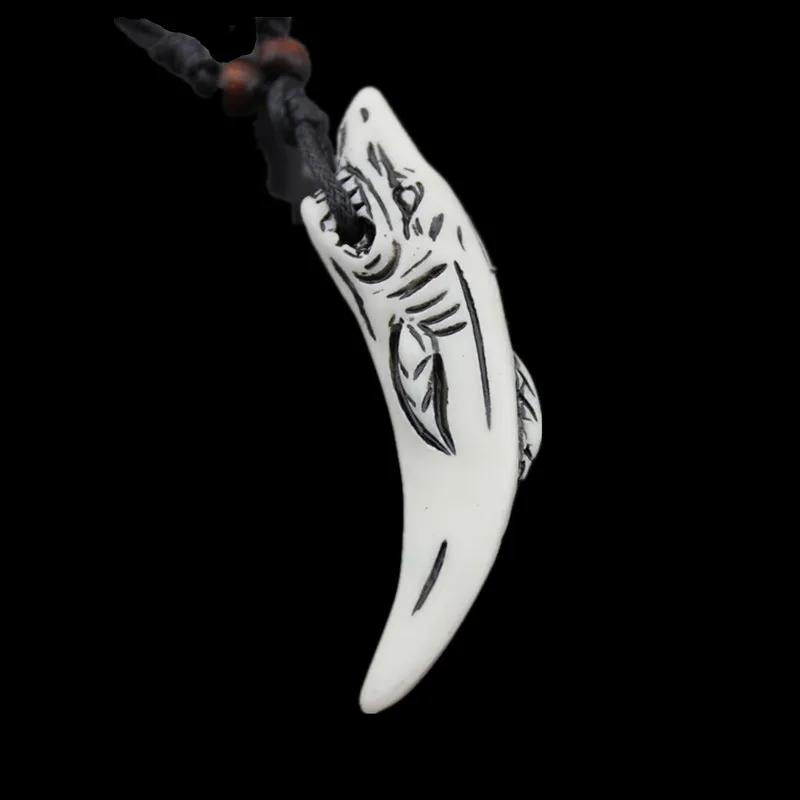 Крутая Мужская Женская серфинга имитация кости яка резная Смола белый зуб акулы кулон колье ожерелье подарок на удачу MN143 - Окраска металла: White
