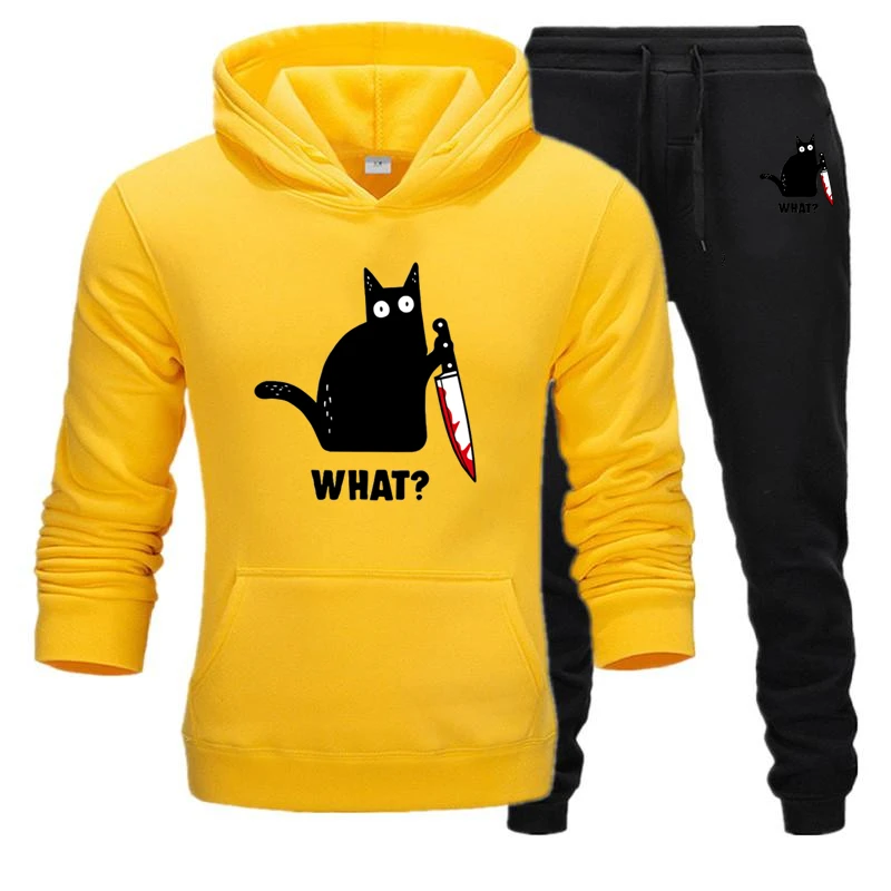 Yello Black Новинка, фирменный спортивный костюм, мужские термотолстовки, мужские спортивные комплекты, флисовая плотная толстовка с капюшоном+ штаны, спортивный костюм, Malechandal hombre - Цвет: Yello Black