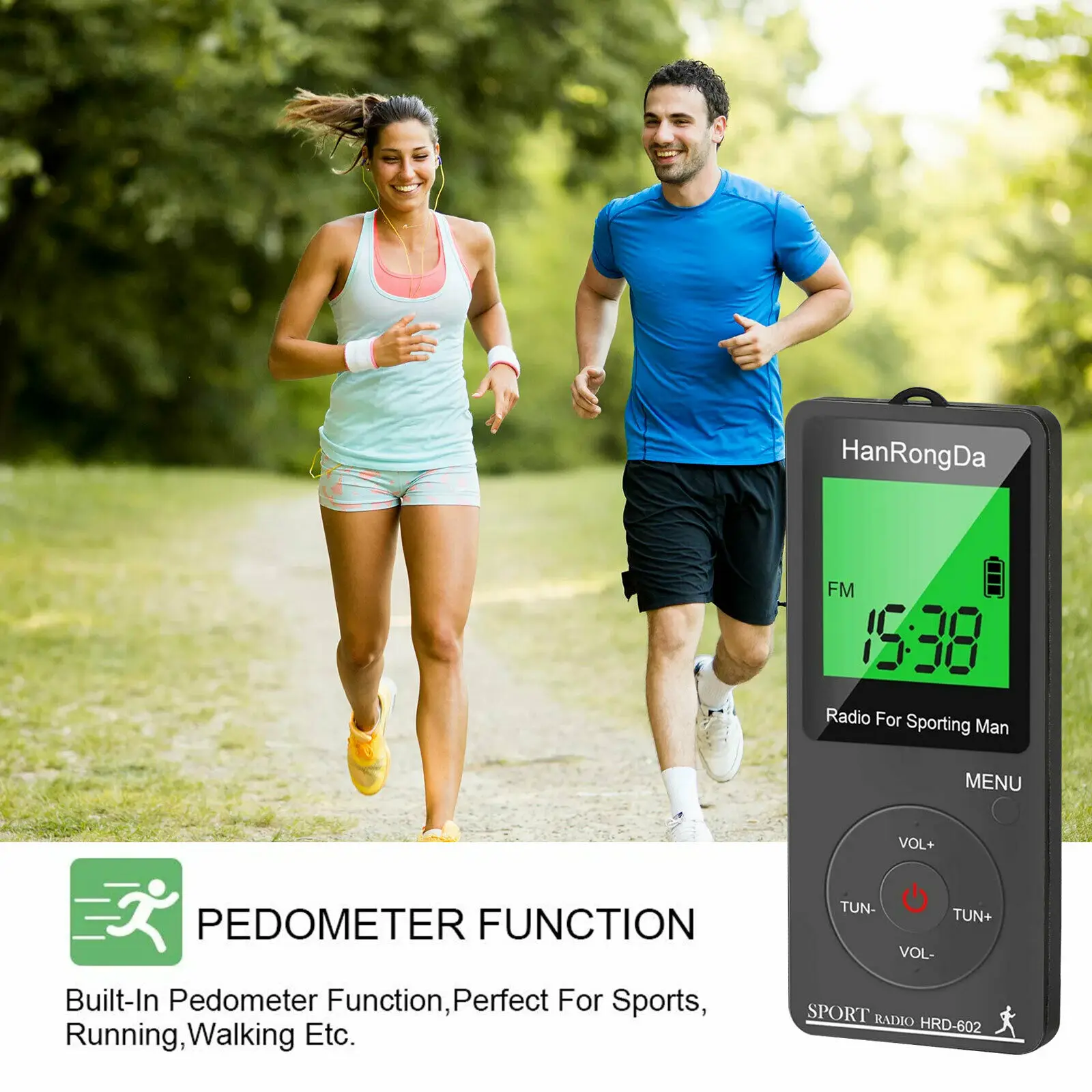 Bateria de Íon-lítio Rádio de Bolso para Esportes Fone de Ouvido de Presente para Homens Rádio Esporte Função Pedômetro Mini fm am - Image 2
