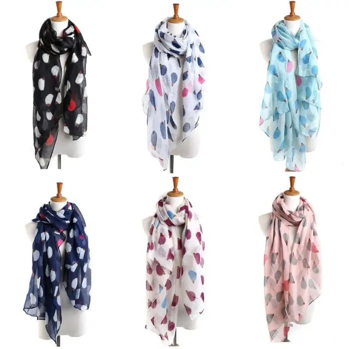 

Women Cute Hedgehog Pattern Scarf Ladies Casual Wrap Long Shawl Sunscreen Scarves Stylish Stole Bufanda Mujer