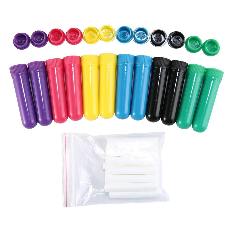 10 шт цветные пластиковые пустые носовые ароматерапевтические трубки ингаляторов палочки с фитилями для эфирного масла нос носовой контейнер