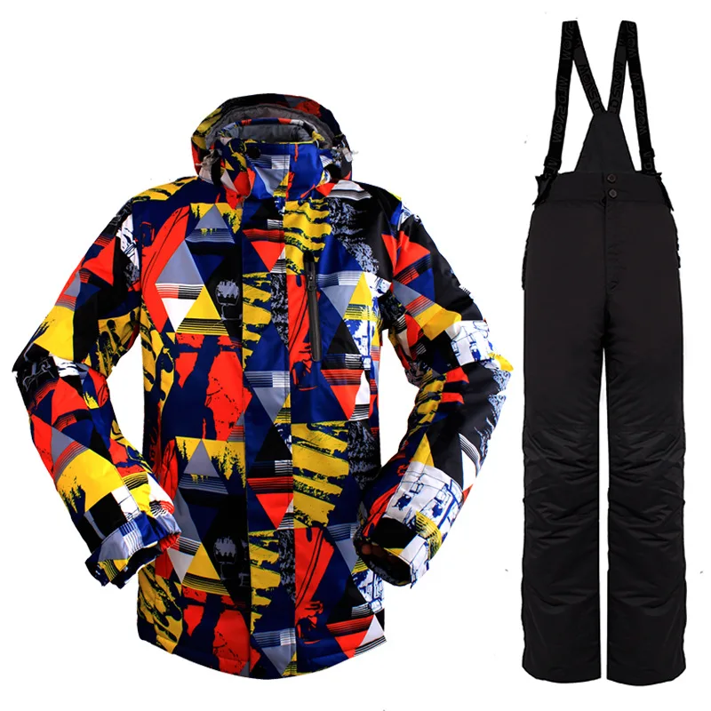 Зимний лыжный костюм для мужчин, теплый, ветрозащитный, водонепроницаемый, для спорта на открытом воздухе, зимние куртки и штаны,, мужская куртка для сноуборда, брендовый костюм - Цвет: A