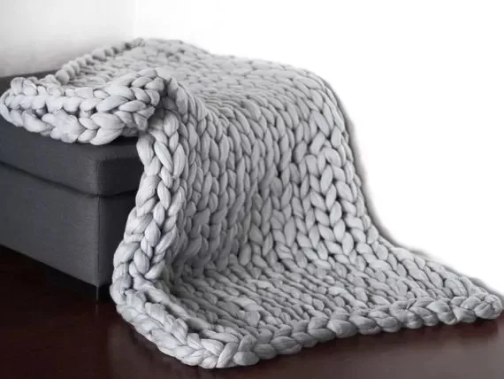 Одеяло с толстой нитью, ручная вязка, акриловое одеяло, узкая Скандинавская мебель, украшение интерьера, покрывало для дивана, одеяло - Цвет: Светло-серый