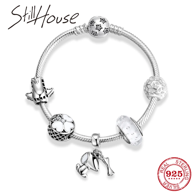 Дизайн креативные Diy 925 пробы серебряные Очаровательные яркие звезды CZ браслеты животные Собаки очаровательные Модные женские браслеты класса люкс