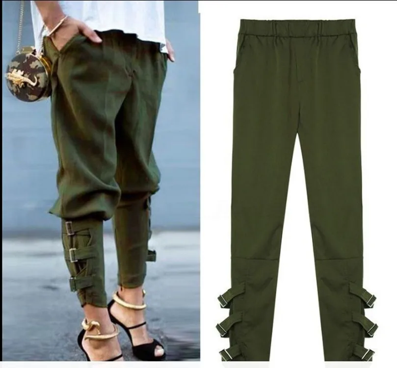 Women's solid color casual tie trousers foot pants pencil pants adidas pants