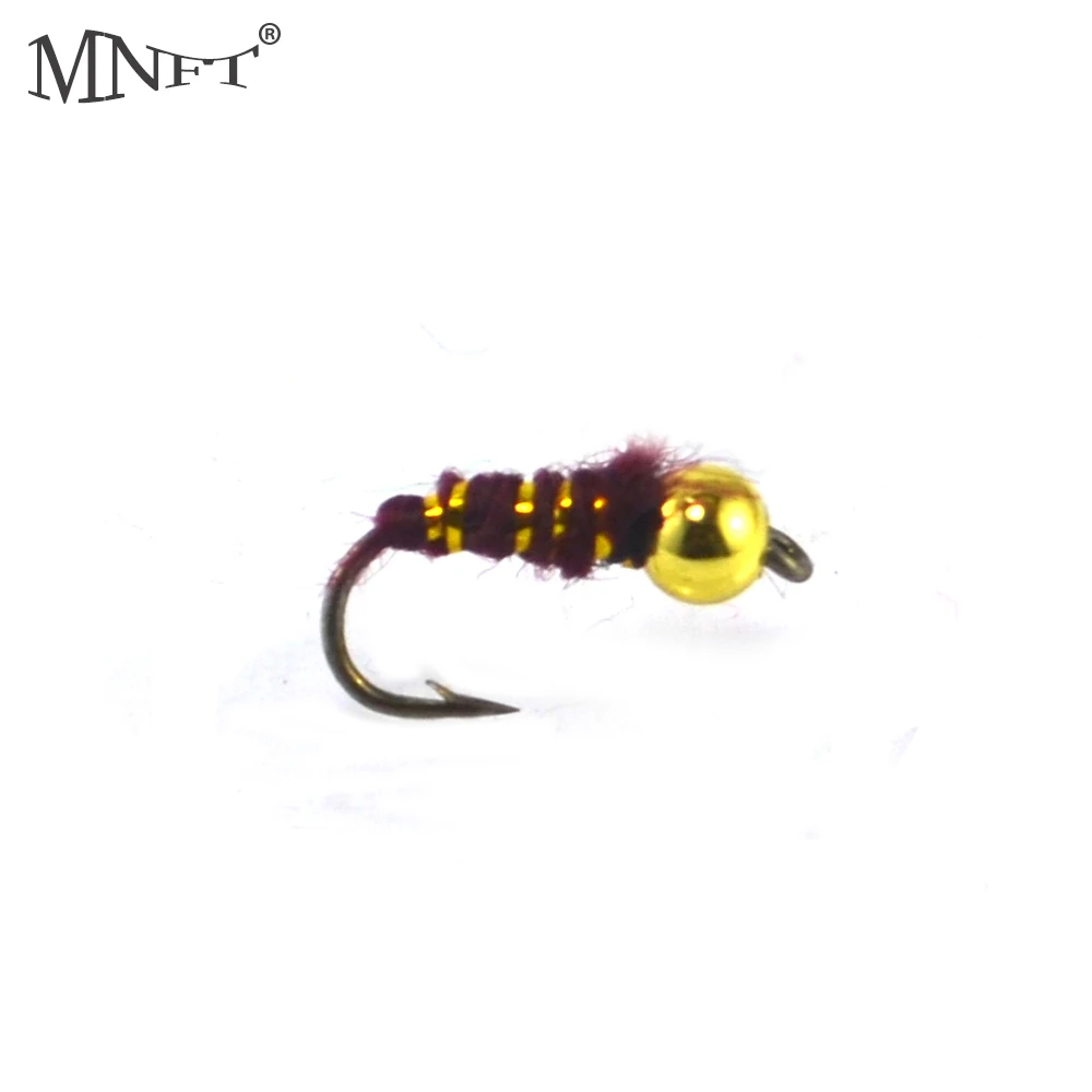 

MNFT 10PCS Plastic Golden Bead Head Nymph Fly Larva Flies Brim Perch Baits Artificial Lures for Trout 14#