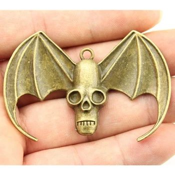 

WYSIWYG 1pcs 59x40mm Vintage Bat Skull Pendants Charm Jewelry Making Antique Bronze Color Bat Skull Pendants Charm Bat Skull