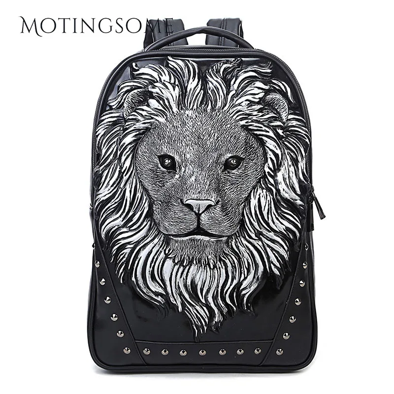 Модный рюкзак с заклепками и головой льва для Хэллоуина дорожный в стиле панк рок
