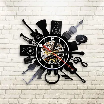 

Music Band Music Instruments Themed Vinyl Record Wall Clock Rock Music Sound Guitar Trumpet Decorative Wall Clock