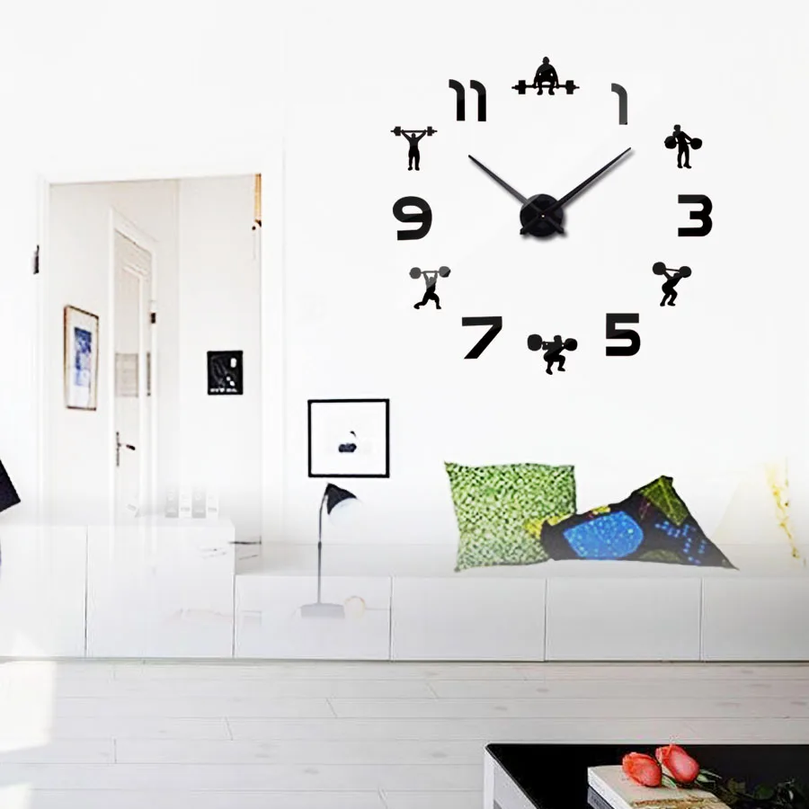 

Weightlifting Fitness DIY Giant Clock GYM Wall Sticker Watch 3D real big wall clock Luxury Wall Clock Creative Wall Art Decor