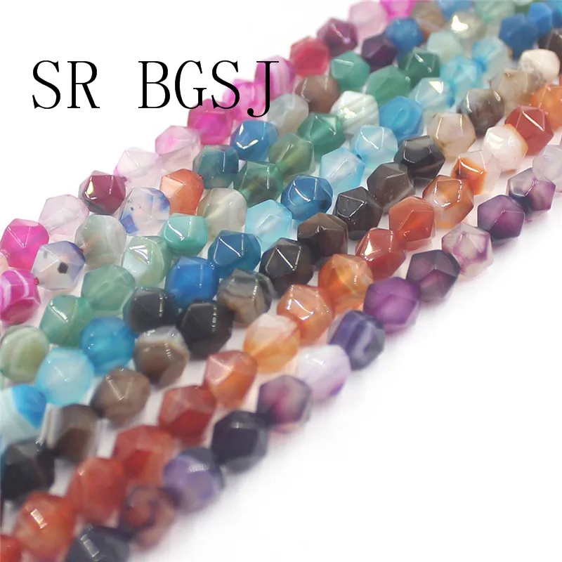 Free Shipping 8mm Faceted Round Polygonal Stripe Agates Agat Onyx Natural Stone DIY Beads Strand 15" | Украшения и аксессуары