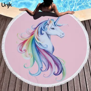 

New Flamingo Print Round Beach Towel Microfiber Fabric Bath Towel With Tassels Fashion Printing Beach Towels For Women